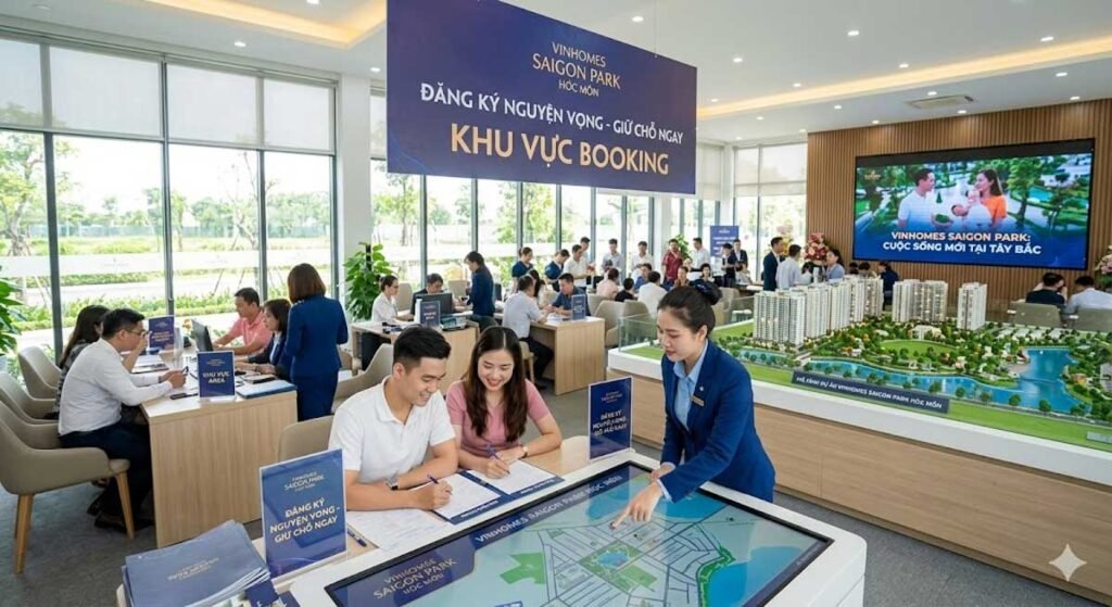 Hình AI tạo cảnh khách hàng Booking Vinhomes Saigon Park Hóc Môn